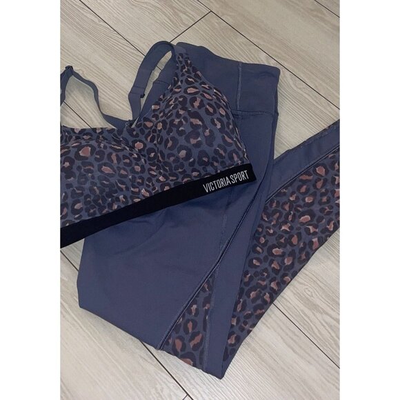 2 Piece Victorias Secret Sport VSX Knockout Leggings Pants Bra Set 32DD M Gray - Picture 2 of 9